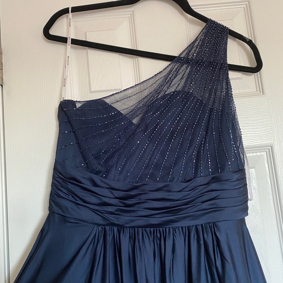 Belsoie navy blue satin & rhinestone dress - Picture 2 of 4